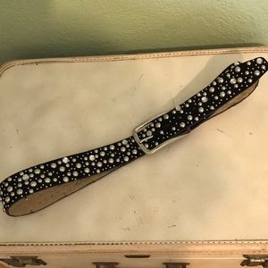 Silver & Rhinestones Studded 100% Leather Black Belt.